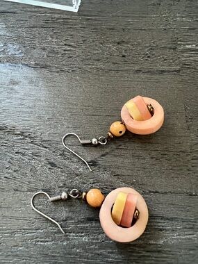 Handmade Pink and Peach Button Drop Earrings - Women Jewelry